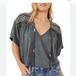 Free People Market embroidered boxy  t-shirt in white